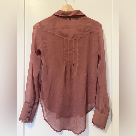 Free People Dusty Pink Chiffon Semi Sheer Button Up Blouse - Picture 3 of 3